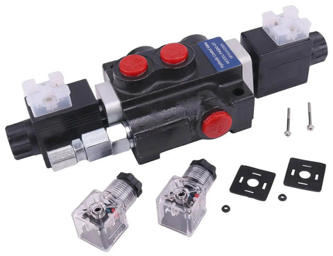 1 Spool Solenoid 12V DC Hydraulic Control Valve Double Acting HCV-S1x13 with connectors and mounting hardware