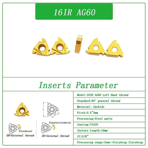 Indexable Threading Inserts Set 10 Pack 16IR AG60 16ER AG60 For CNC Lathe Carbide Turning Insert Blade 60 Degree Universal