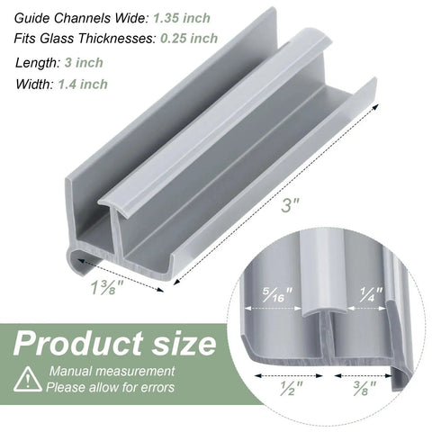 Gray Shower Door Bottom Track Two Pack, Single-Sided Channel With Widths Half Inch And Three-Eighths Inch, Fits Glass Door Thickness Seven Sixteenths Inch And Five Sixteenths Inch, Durable PVC For Secure Fit And Smooth Operation