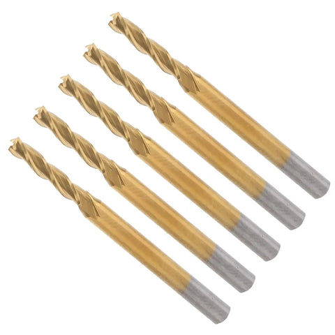 5 Piece Tungsten Steel End Mills With 3 Flutes CNC Milling Cutters For Hardwood Plywood Acrylic Plastic Fiber Resin And PCB Engraving Drilling Cutting And 3D Relief Carving For DIY Hobbyists And Pros