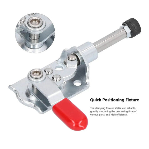 Push Pull Toggle Clamp With Quick Release, Heavy Duty Hand Tool, stainless steel, 40Kg capacity, red handle, side view