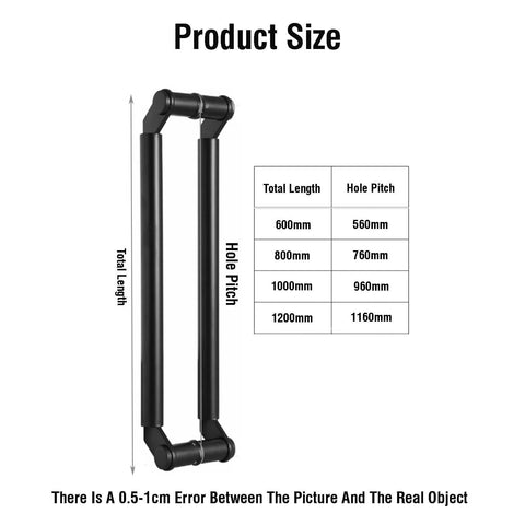 Push Pull Bar Door Handle For Sliding Barn Doors Black Stainless Steel Heavy Duty 1200mm Long Glass Door Bathroom Shower Pull