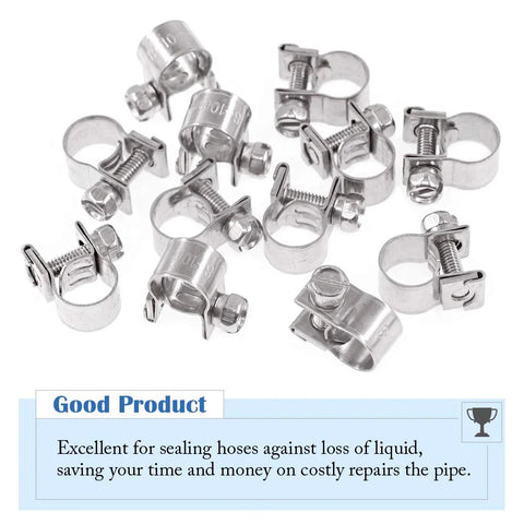 Glarks 12Pcs stainless steel mini fuel injection hose clamps, adjustable pipe clips for 8–10mm hoses