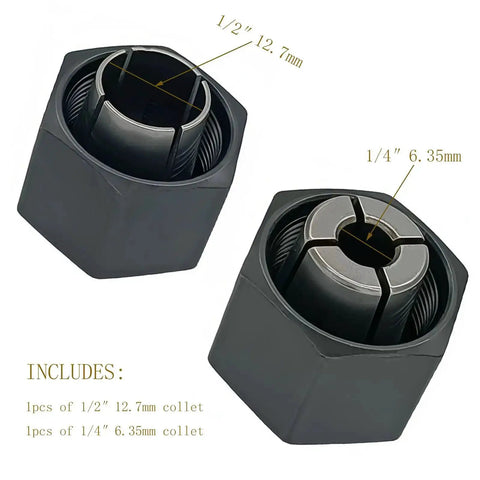 Half Inch And Quarter Inch Router Collet Chuck And Nut Replacement Kit With 12.7mm And 6.35mm Collets