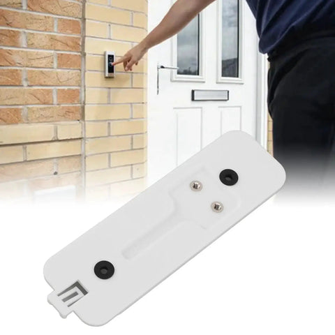 Two Pack White Doorbell Backplates For Video Doorbell Mounting Plate Replacement And Battery Cover shown with person installing