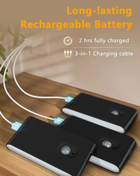 Motion Sensor Night Lights 4 Pack Wireless Indoor Lighting with built-in rechargeable batteries and 3-in-1 charging cable