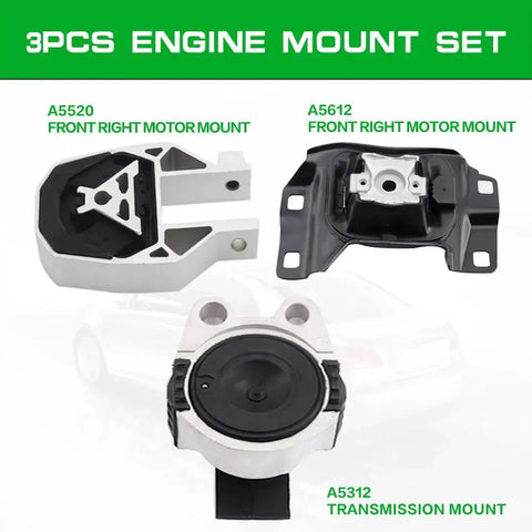 Ford Focus 2012 To 2018 2L L4 Engine And Transmission Mount Kit Set Of 3 OE Replacement Direct Fit shown with labels