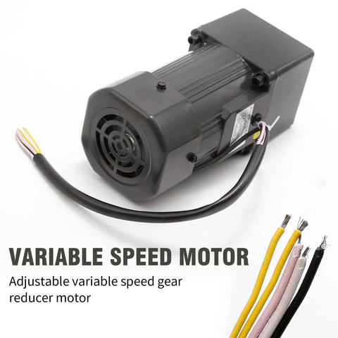 Versatile Adjustable Variable Gear Reducer Motor 90W 110V 75RPM with Speed Controller for Industry, shown with cables and fan vent.