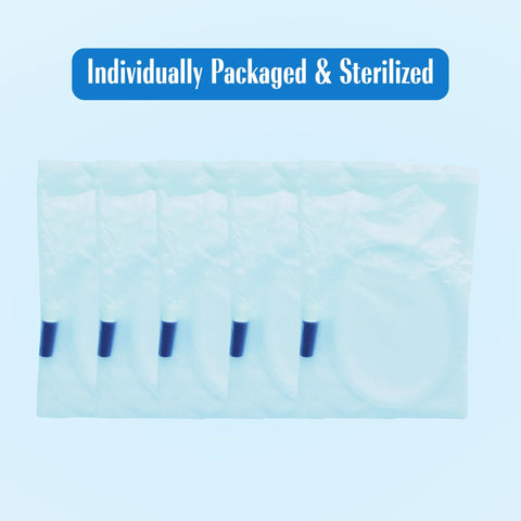 Five sterile, latex-free medical-grade silicone leg bag extension tubes, 18-inch with connectors, individually packaged.
