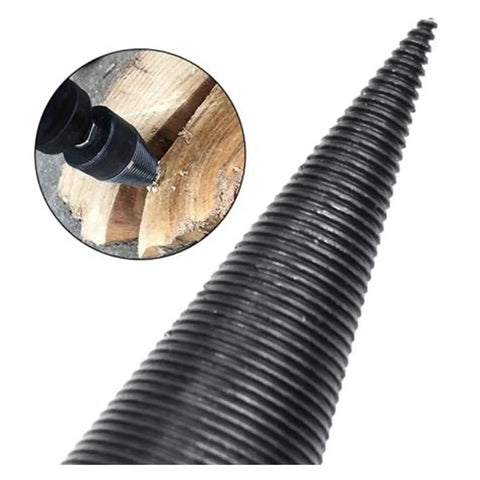 Close-up of Heavy Duty Firewood Drill Bit For Tapered Hole Driving Steps Bore 38 Mm Round Handle Iron Construction Durable Woodworking Tool