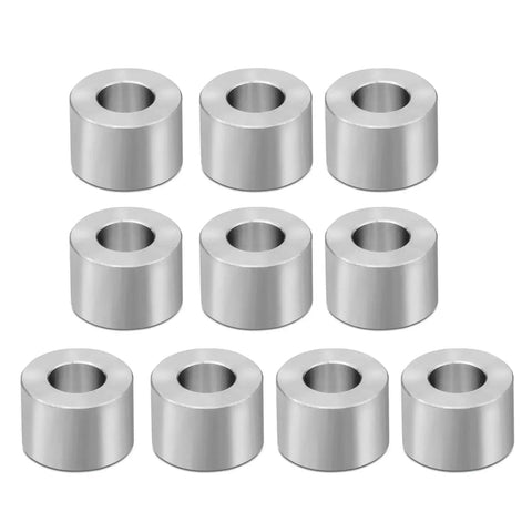 Heavy Duty Aluminum Spacer Set 6061, Ten Piece Pack, Three Quarter Inch Outer Diameter, Three Eighths Inch Inner Diameter, Half Inch Long, Unthreaded Round Standoff Bushing, Plain Finish, Fits Three Eighths Inch Screws