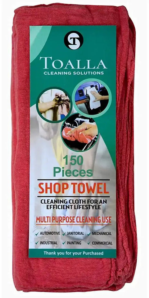 Red Cotton Shop Towels Pack Of 150 14 By 14 Inch Absorbent Cleaning Rags For Auto Garage Home And Industrial Use Heavy Duty