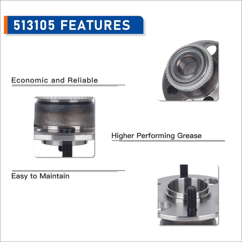 Features of Rear Wheel Bearing And Hub Assembly 513105 For Acura Integra 1990-2001, Honda Civic 1992-2000, Civic Del Sol 1995-1997