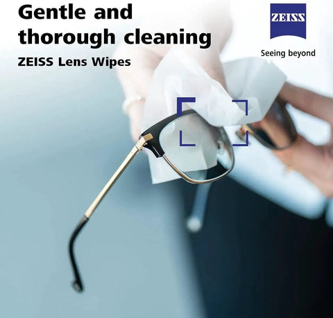 Cleaning glasses with ZEISS Lens Wipes Pre Moistened for Glasses and Sunglasses Safe for Coatings