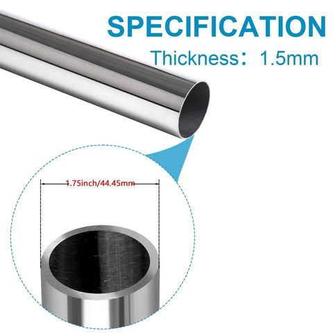 Close-up of 1-3/4 Inch OD 1 Ft Welded Round Stainless Steel Tube 304 Stainless Steel highlighting 1.5mm thickness for DIY crafts.