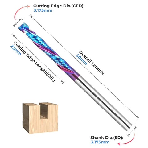 Up and Down Cut Compression Router Bit Set of Five for CNC Milling One Eighth Inch Shank and One Eighth Inch Cutting Diameter