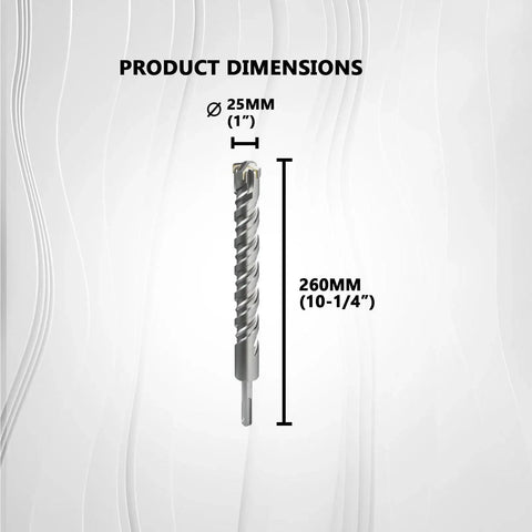 1 Inch Diameter 10.24 Inch SDS Plus Rotary Hammer Drill Bit For Masonry And Concrete Four Cut Design For Faster Drilling Through Bricks Cement Walls And Concrete High Stability Efficient Chip Removal Pro Grade By Catito product dimensions and specifications image.