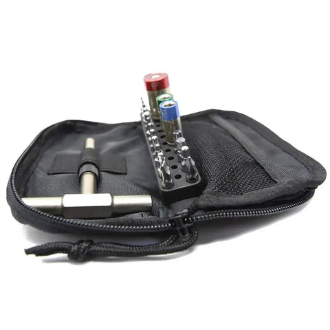 Field Ready Torque Limiter Kit With 65 In-Lbs, 25 In-Lbs, And 15 In-Lbs For Quick Field Adjustments, open in zippered case.