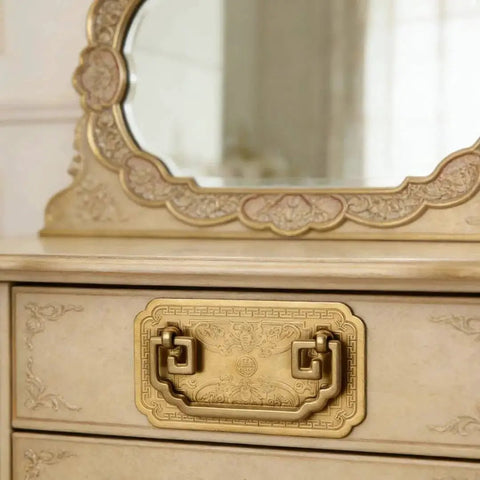 Vintage Brass Drawer Pulls Handles Set For Cabinets Dressers Nightstands And Closets installed on dresser