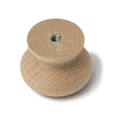 Unfinished Round Wood Drawer Knob, Mushroom Shape, 36mm Diameter, Top View, Unstained Cabinet Hardware, Ready to Paint or Stain