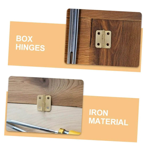 40Pcs Miniature Iron Cabinet Hinges With Screws For Round Corner Jewelry Boxes And Wooden Chests, DIY Hardware Kit installed view.