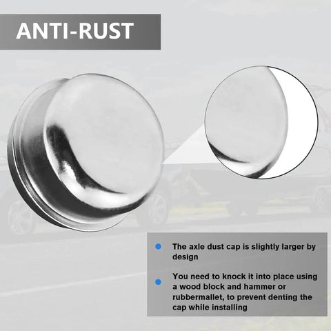 2 Pack 1.98 Inch Trailer Hub Dust Caps Replacement, Wheel Bearing Grease Covers visible with anti-rust design