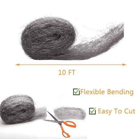 Steel Wool Mice Barrier Gap Filler 2 Pack 3x10 Ft For Holes Vents Siding Garage shown with scissors to cut and flexible design