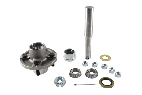 Trailer Axle Kit Set Of 2 With 4 On 4 Bolt Idler 1 Inch Hub Round BT8 Spindle For Standard Length Spindles Not Short Spindles Each Hub Rated 1250 Lb