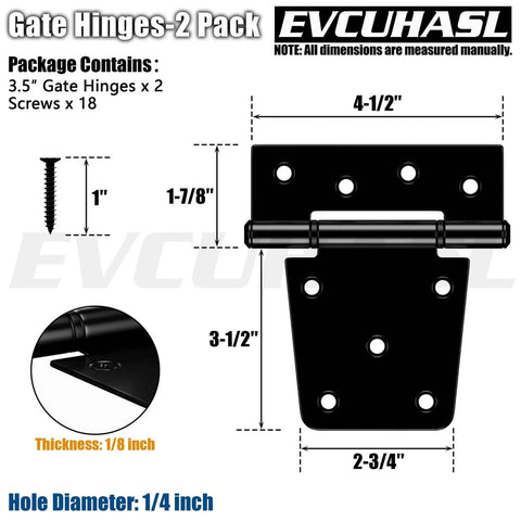 Illustration of 3.5 Inch Heavy Duty Gate Hinges Black Iron With Powder Coating Finish For Shed Fences Vinyl Fence Gates Barn Doors