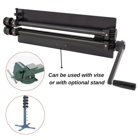 Heavy Duty Pro Sheet Metal Bead Roller with Six Dies Rotary Machine for Auto Panels, includes vise and optional stand.