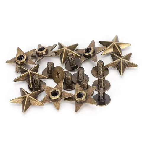 Star Rivet Set 50 Set Zinc Alloy 14mm Screws For DIY Clothing Shoes Purses, showing close-up of star rivets and screws