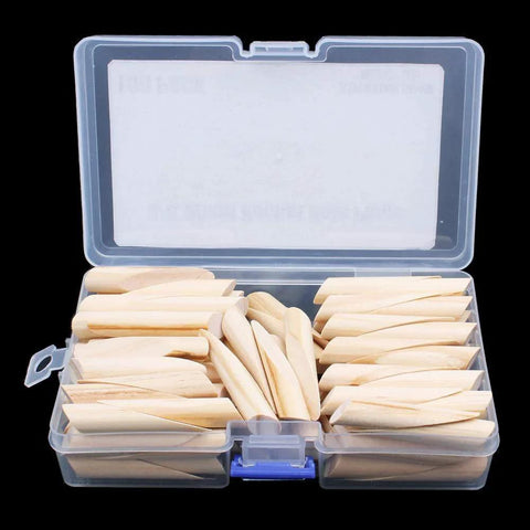 Open storage case with 100 Pack Solid PinePocket Hole Plugs for Pocket Hole Jig and Woodworking Projects, neatly organized.