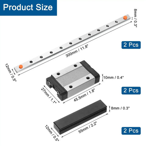 2x 300mm Linear Guide Rails With 2x MGN12H Carriage Blocks And 2x Mini MGN12 Guides for 3D Printers and CNC Machines