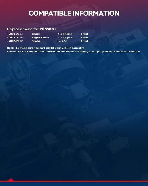 Image showing compatible information for Pair Front Wheel Hub Bearing Assembly Direct Fit For 2007 To 2012 Nissan Sentra And 2008 To 2013 Nissan Rogue 2014 To 2015 Rogue Select 5 Lug Heavy Duty Premium Steel Build For Smooth Ride And Long Lasting Performance