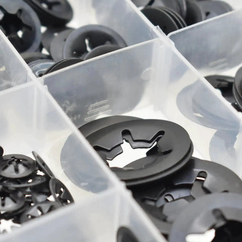 BDS-HOME front-view internal-tooth starlock washers assortment kit, 7 sizes, 340 pcs, black oxide.