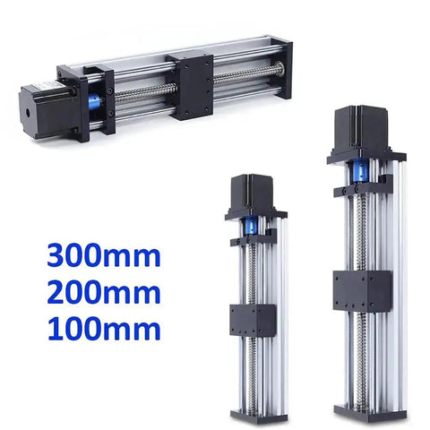 High Precision Linear Rail Stage with 100mm 200mm 300mm Travel Square Rails Mini Slide Table and NEMA 23 Stepper Motor