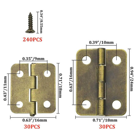 Gotta Have 60 Pieces Mini Hinges For Jewelry Boxes And Small Cabinets, iron butt hinges 24x18mm and 18x16mm with screws
