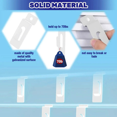 30Pcs Slatwall Notch Hooks showcasing durability, holding up to 70lbs, made of galvanized metal, ideal for photo frames and pegboard hangers