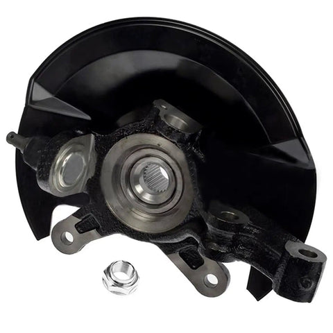 2 Piece Front Steering Knuckles And Wheel Bearing Hubs Assembly For 2001 2002 Honda Civic Replacement Kit With OEM Grade Cast Iron Construction Durable Steering Components, focus on front view showing cast iron and assembly parts