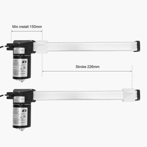 Recliner Motor Actuator Replacement Kit For Lift Chair And Couch Systems KDPT007-115 226mm Stroke, dual actuators, side view