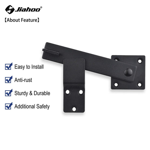 Close-up of 6 Inch Barn Door Flip Latch For Fence And Shed Gates Heavy Duty Solid Metal Iron Hardware In Matte Black.