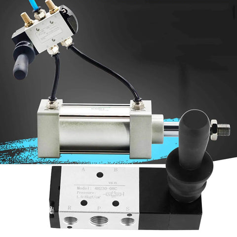 Manual Pneumatic Valve Hand Lever Control For 5 Port 3 Position Air Circuit, solenoid valve with lever and ports visible