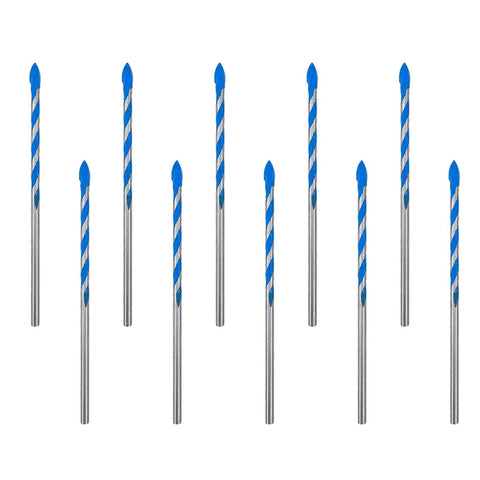 10 Piece Glass Tile Ceramic Drill Bit Set One Eighth Inch Dope Tungsten Carbide Tips arranged upright on white background