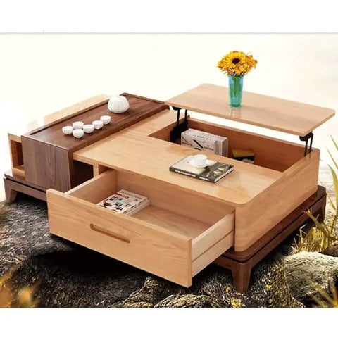 Living room setup with folding spring hinges for tables, showcasing heavy duty furniture lift mechanism and storage spaces.