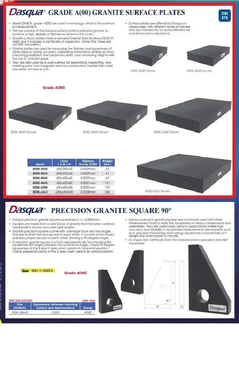 Grade A Granite Surface Plate 400 X 250 X 60 Mm For Precision Inspection And Layout, Ultra Stable Drift Free, Dasqua Quality