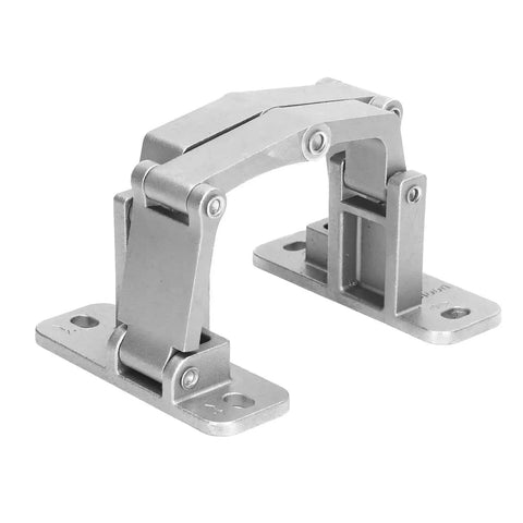 Hidden Stainless Steel Door Hinge For Wood Cabinets And Tables, showing the heavy duty laminated link and 180 degree opening