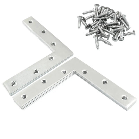 Four Pack L Shaped Corner Brackets 4.7 by 4.7 Inch Stainless Steel Flat Braces Joining Plates with screws