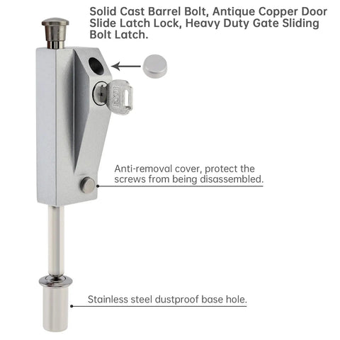 Keyed Sliding Patio Door Lock With Spring Loaded Latch And Two Keys For Enhanced Home Security On Sliding Glass Doors Patio Gates And Fences Suitable For Double Doors In Silver Finish, side view
