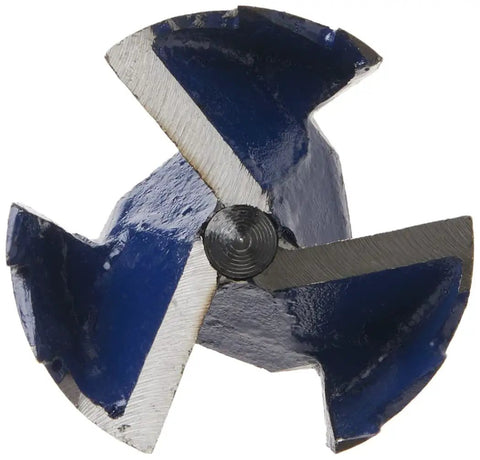 Self Feed Drill Bit 2 Inch With 3 Cutting Edges For Quick Clean Holes Hardened For Tough Materials Replaceable Screw Point Pulls Drill Fast Aggressive Screw Pitch Seven Sixteenth Inch Hex Quick Change Shank By IRWIN - close-up view of cutter edges