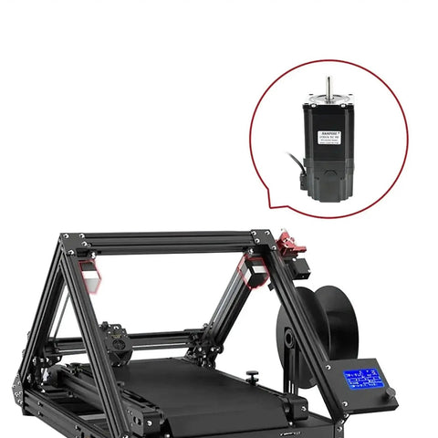 NEMA23 stepper motor with permanent magnet brake mounted on metal engraving machine frame; two items shown